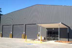 Exterior of a completed commercial warehouse building