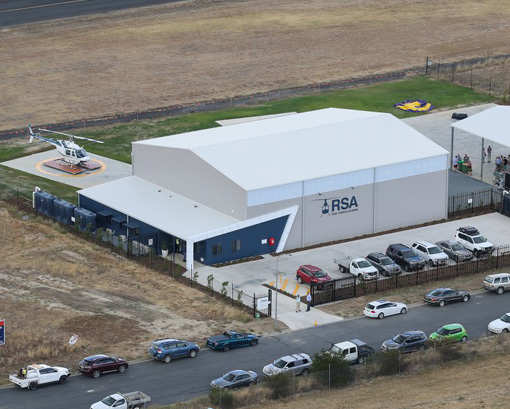 Arial view of an aircraft hangar and industrial shed