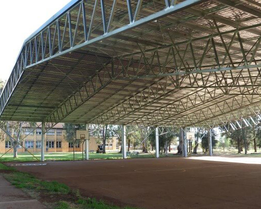 Covered outdoor learning area used for outdoor sports