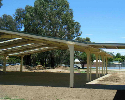 covered outdoor learning area (COLA) under construction
